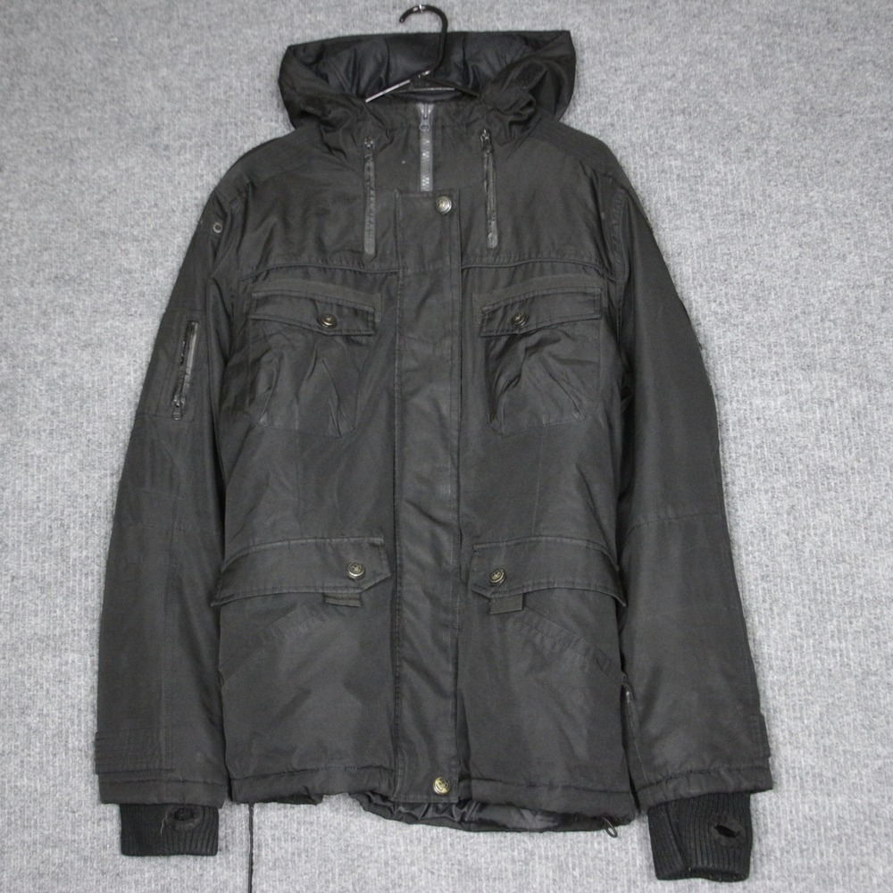 Point Zero Mens Black Hooded Parka Jacket Limited Edition Articulated Sleeves XL